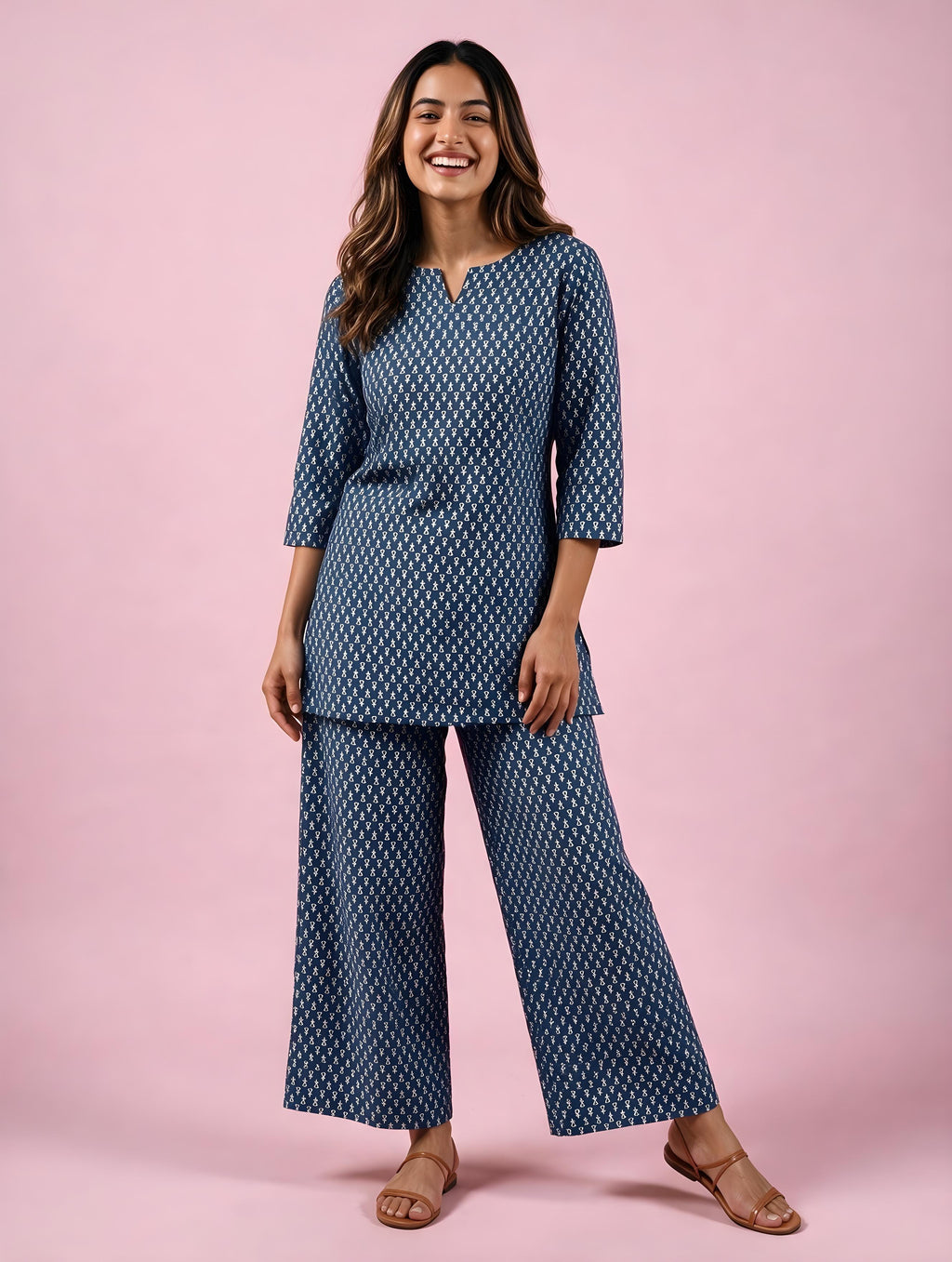 Cotton Kurta Pyjama Co-ord Set – Indigo