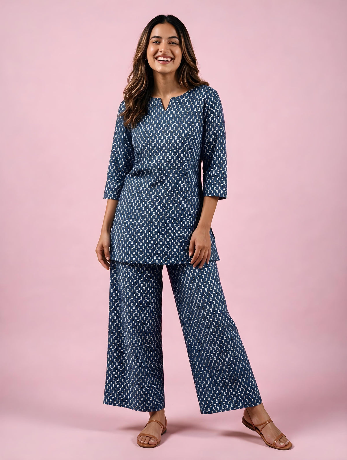 Cotton Kurta Pyjama Co-ord Set – Indigo
