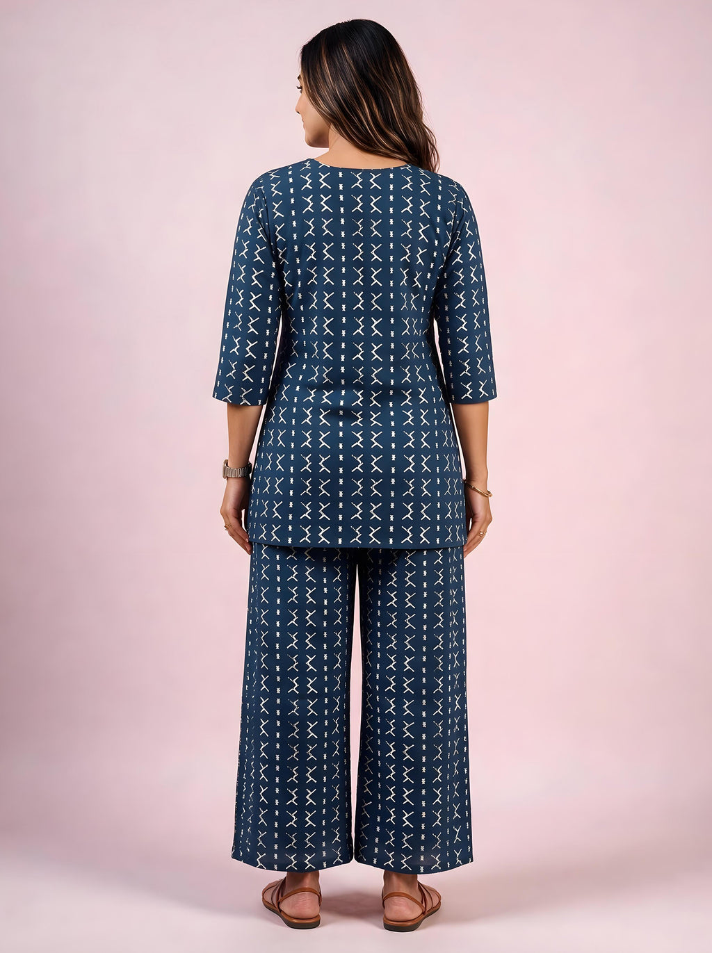 Cotton Kurta Pyjama Co-ord Set – Navy Blue