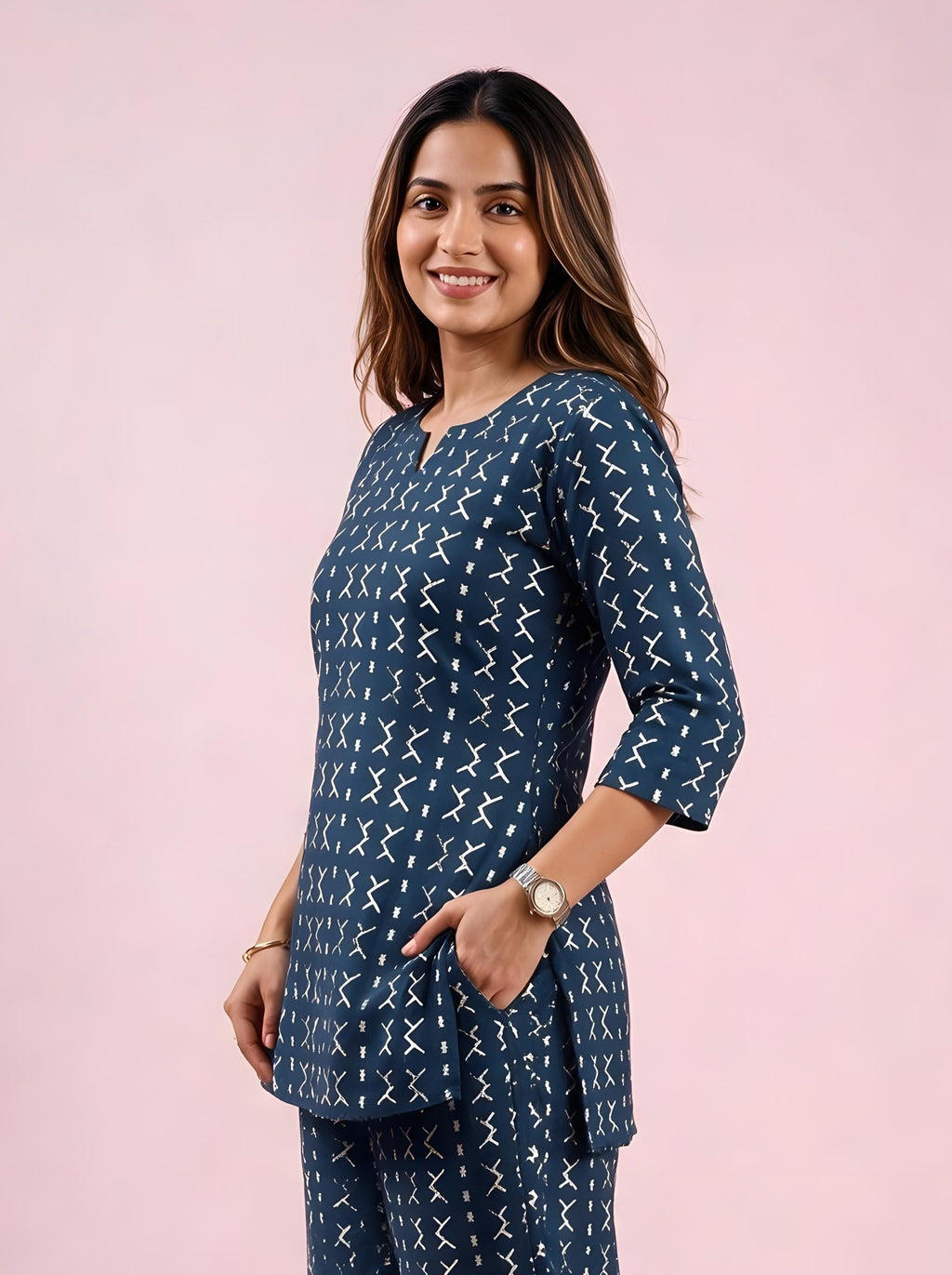 Cotton Kurta Pyjama Co-ord Set – Navy Blue