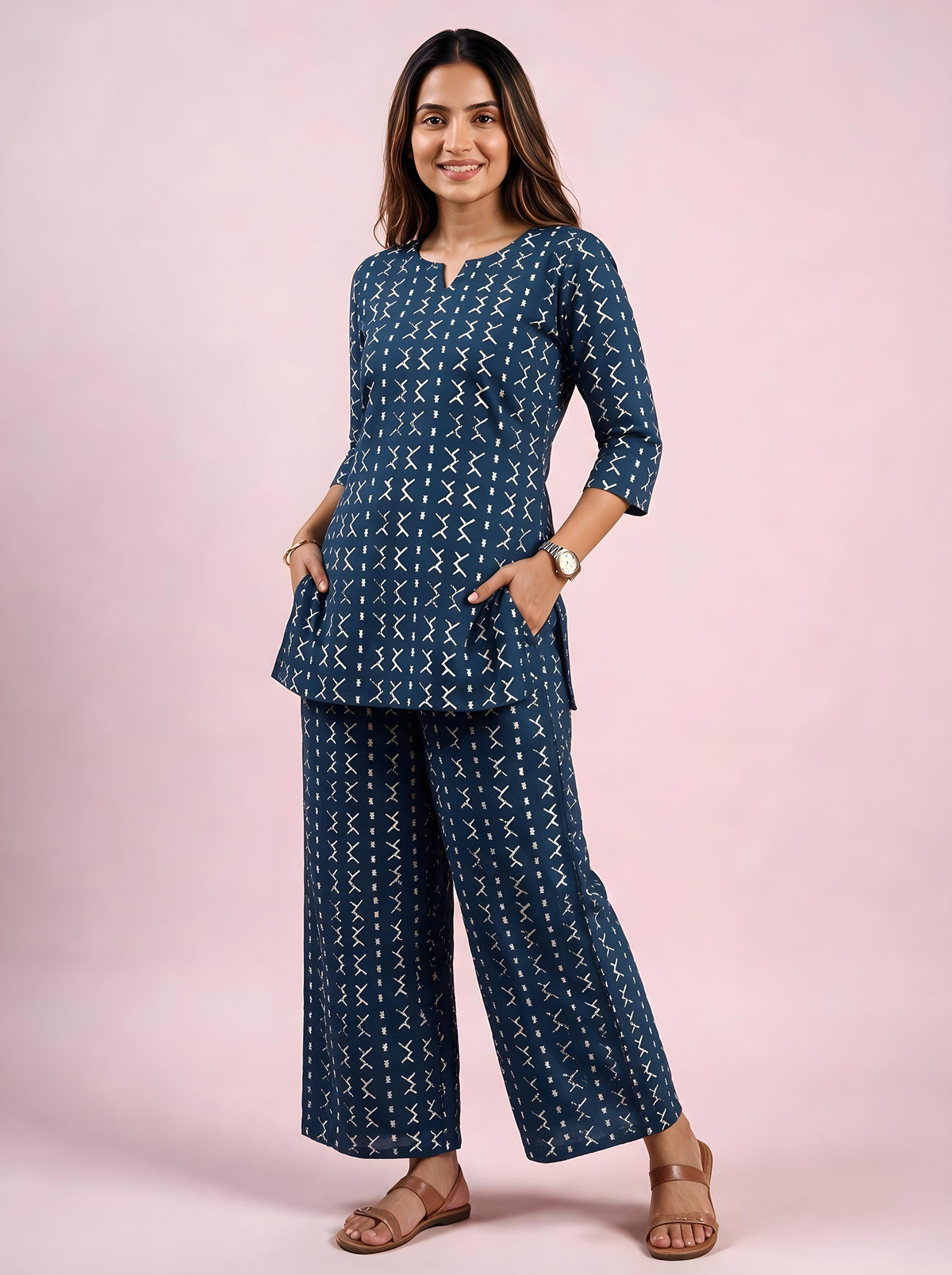 Cotton Kurta Pyjama Co-ord Set – Navy Blue