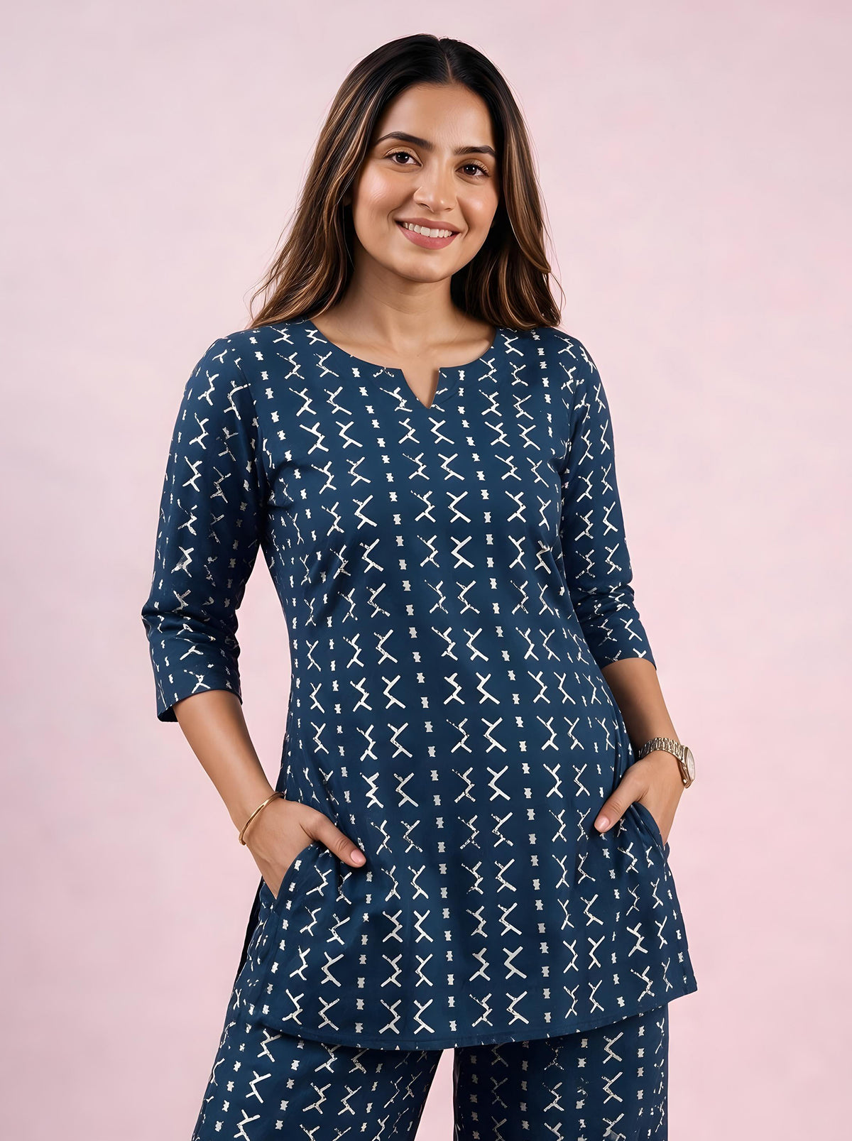 Cotton Kurta Pyjama Co-ord Set – Navy Blue