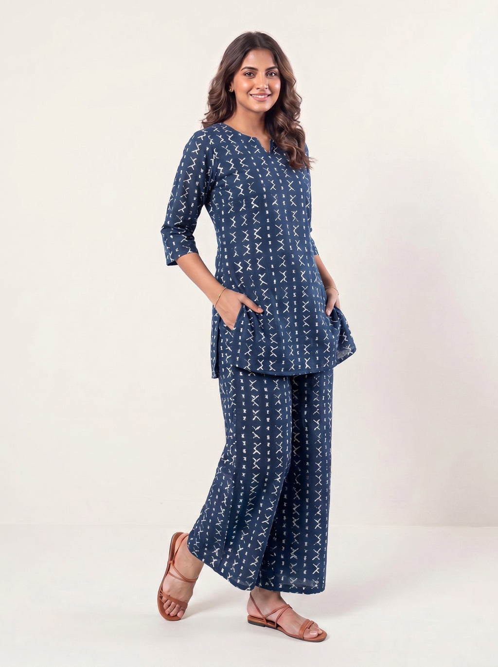 Cotton Kurta Pyjama Co-ord Set – Navy Blue
