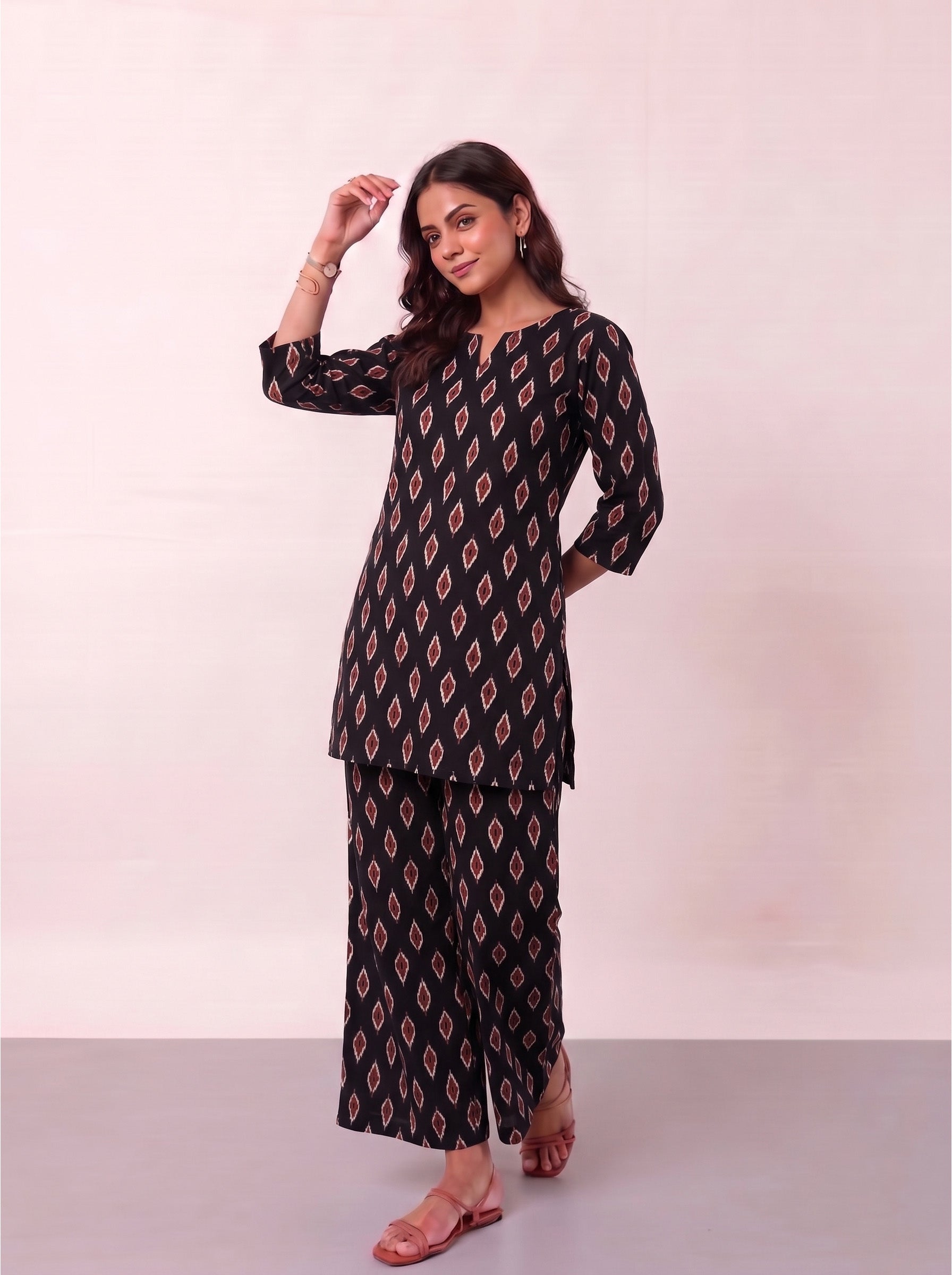Cotton Kurta Pyjama Co-ord Set - Ikat