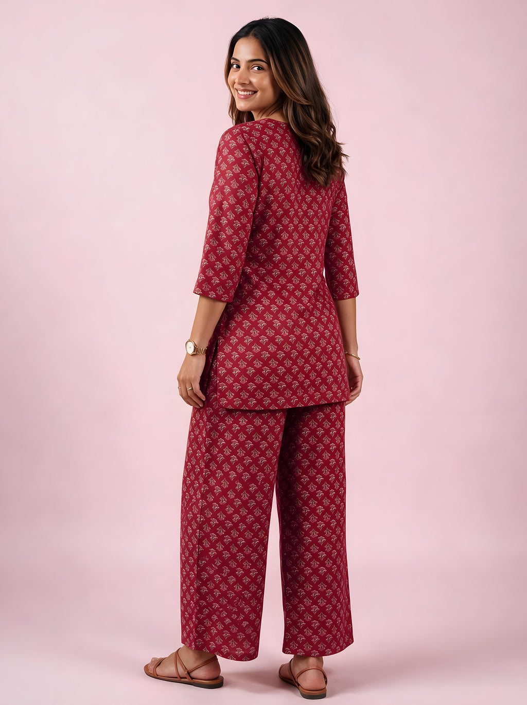 Cotton Kurta Pyjama Co-ord Set – Rose Red