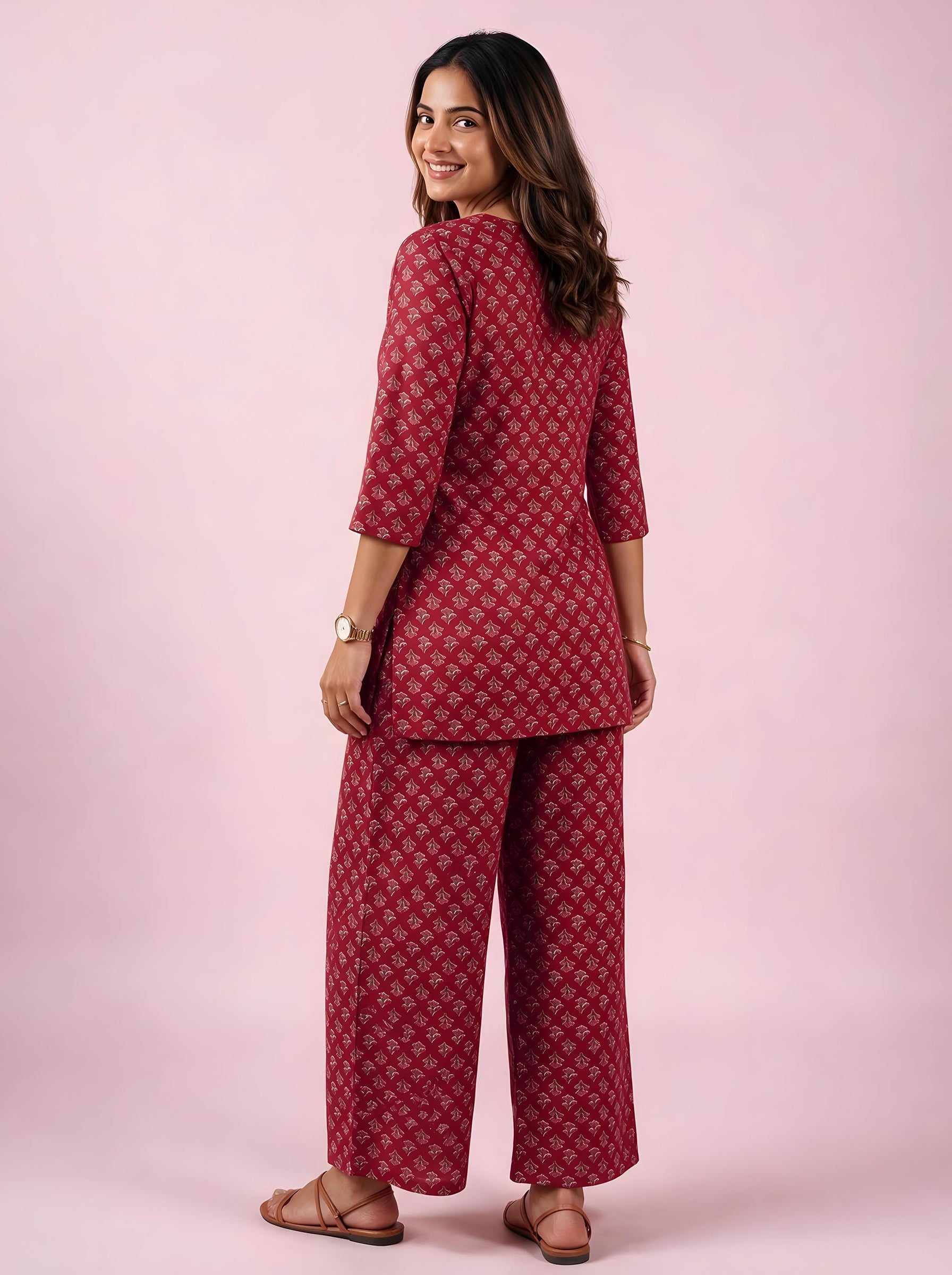 Cotton Kurta Pyjama Co-ord Set – Rose Red
