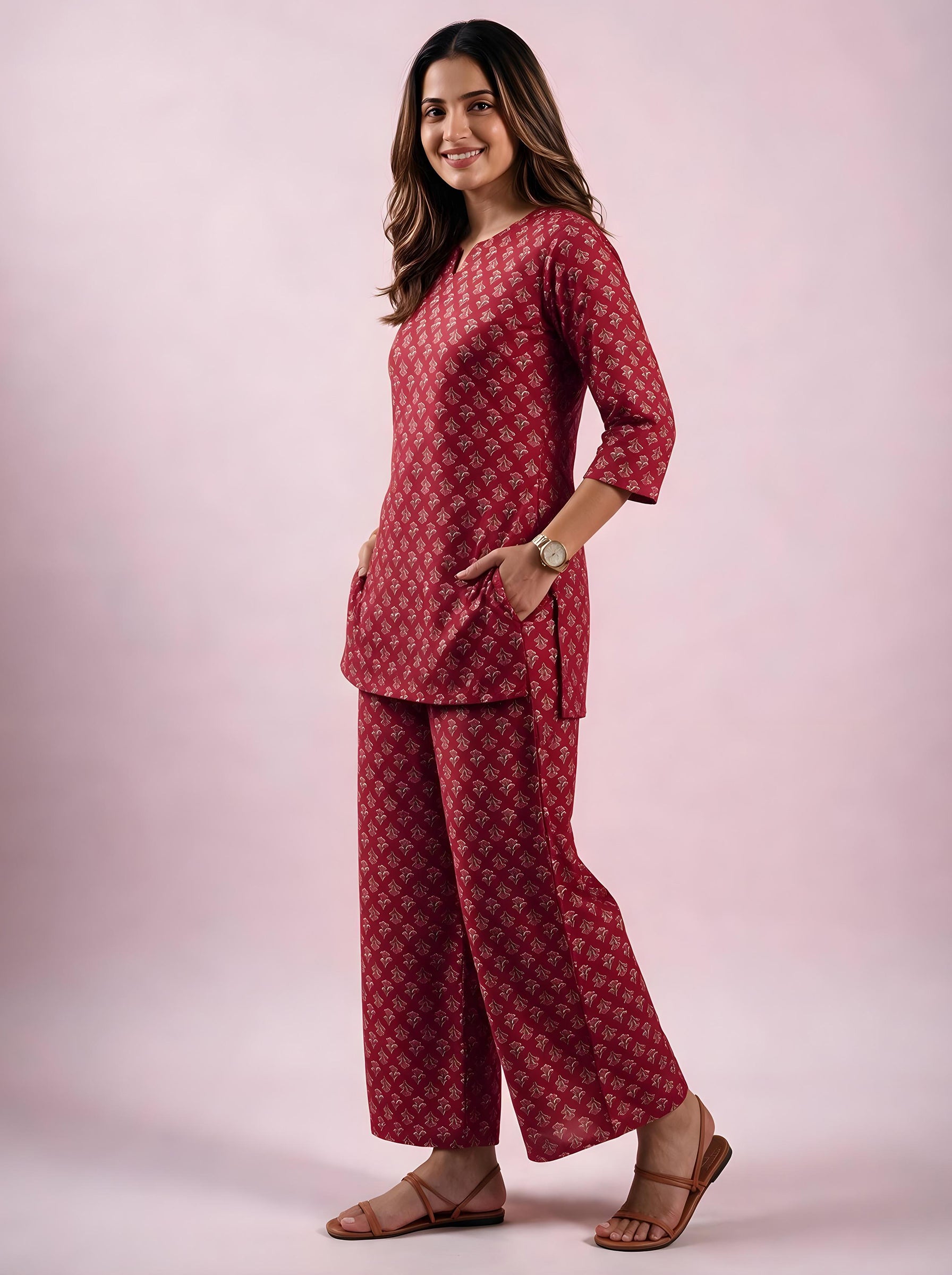 Cotton Kurta Pyjama Co-ord Set – Rose Red