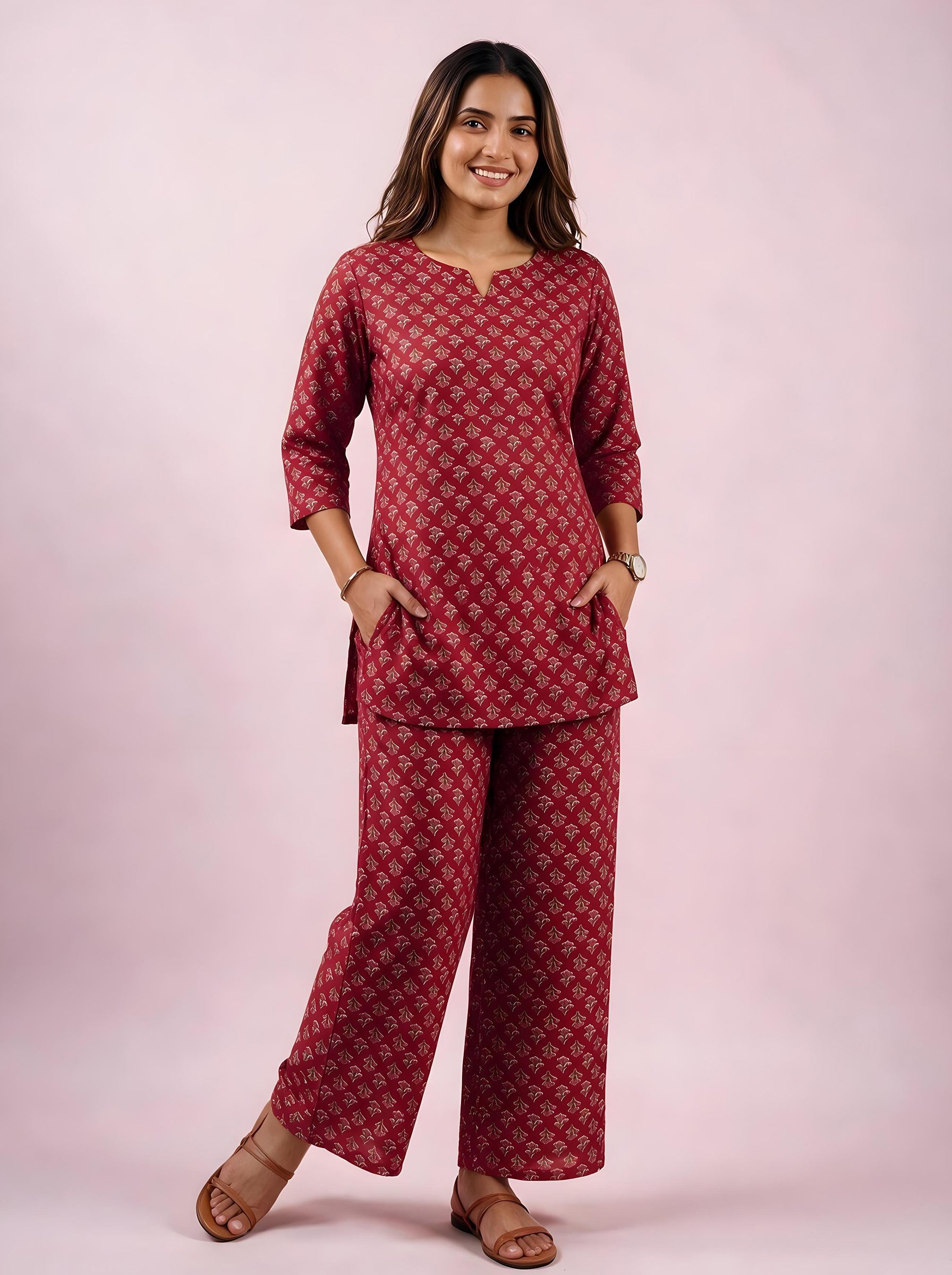Cotton Kurta Pyjama Co-ord Set – Rose Red