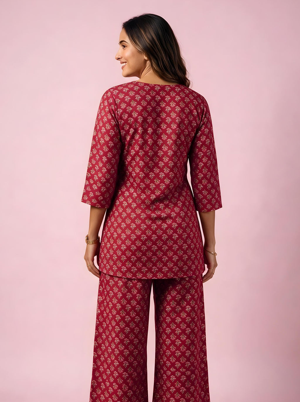 Cotton Kurta Pyjama Co-ord Set – Rose Red