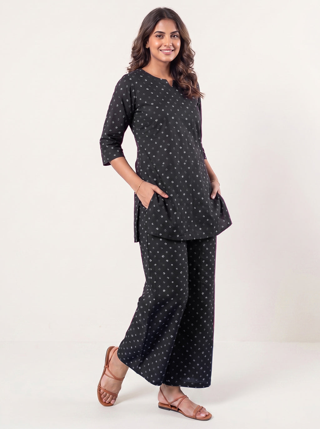 Cotton Kurta Pyjama Co-ord Set – Black