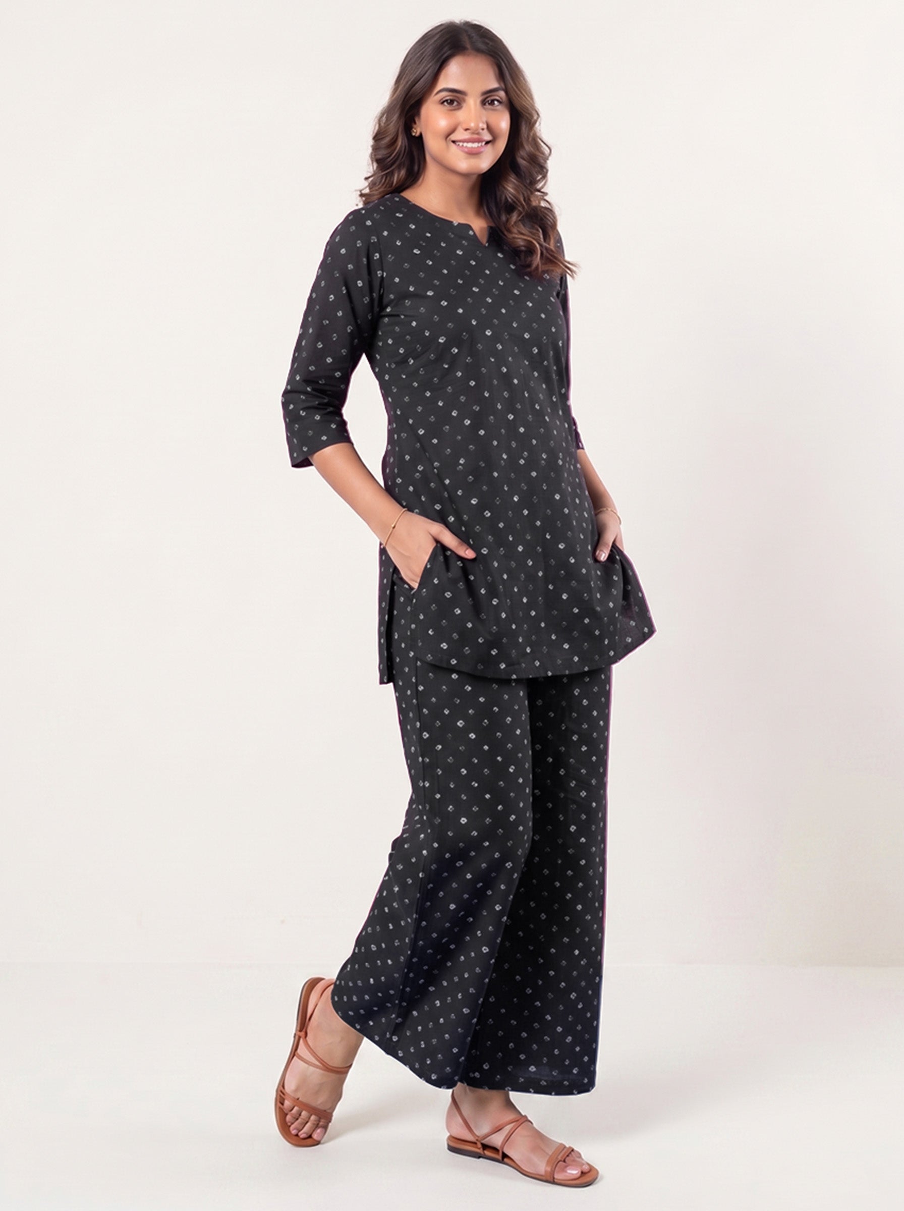 Cotton Kurta Pyjama Co-ord Set – Black