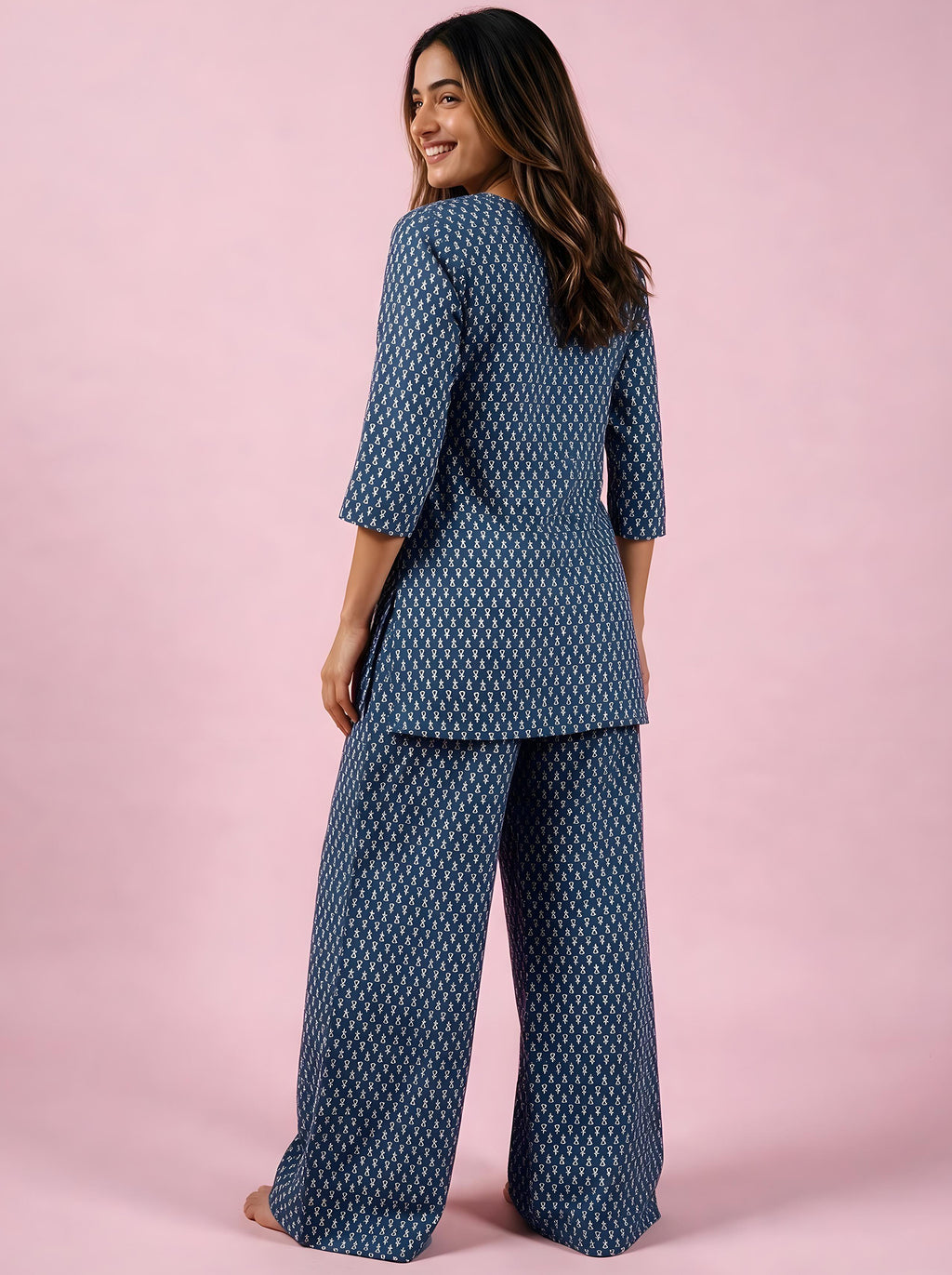 Cotton Kurta Pyjama Co-ord Set – Indigo