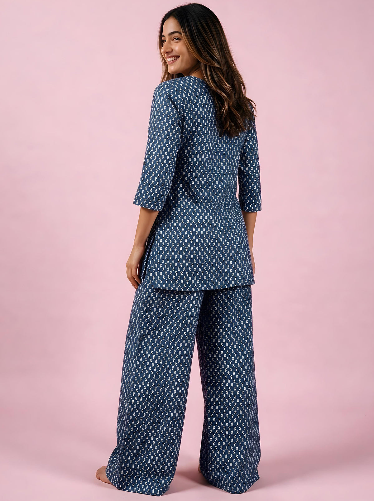 Cotton Kurta Pyjama Co-ord Set – Indigo