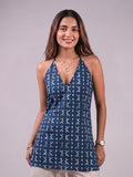 Cotton Halter Neck Short Kurti – Indigo