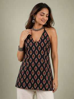Cotton Halter Neck Short Kurti – Black