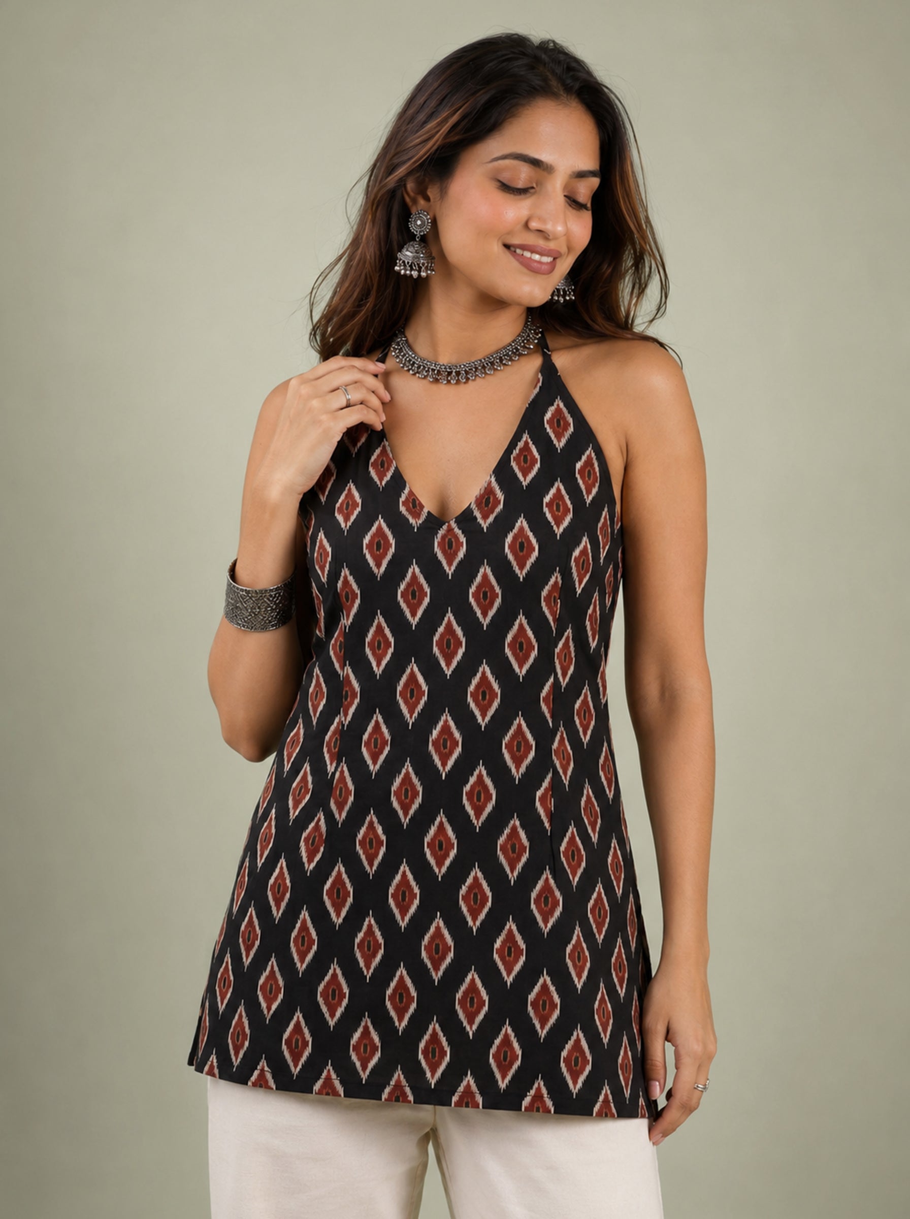 Cotton Halter Neck Short Kurti – Black
