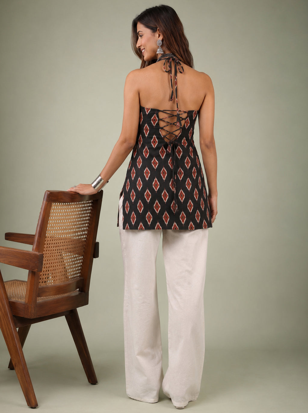 Cotton Halter Neck Short Kurti – Black