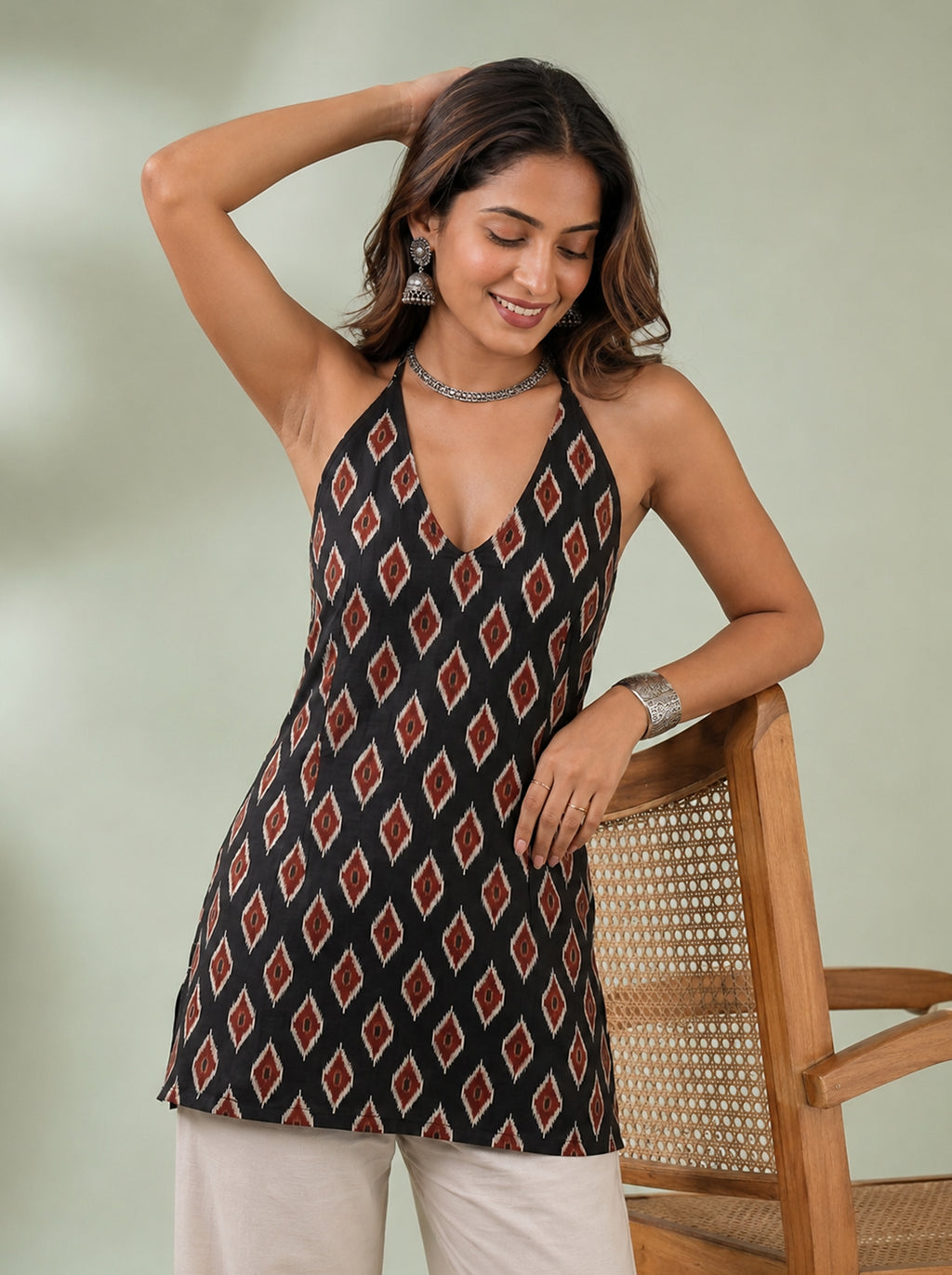 Cotton Halter Neck Short Kurti – Black