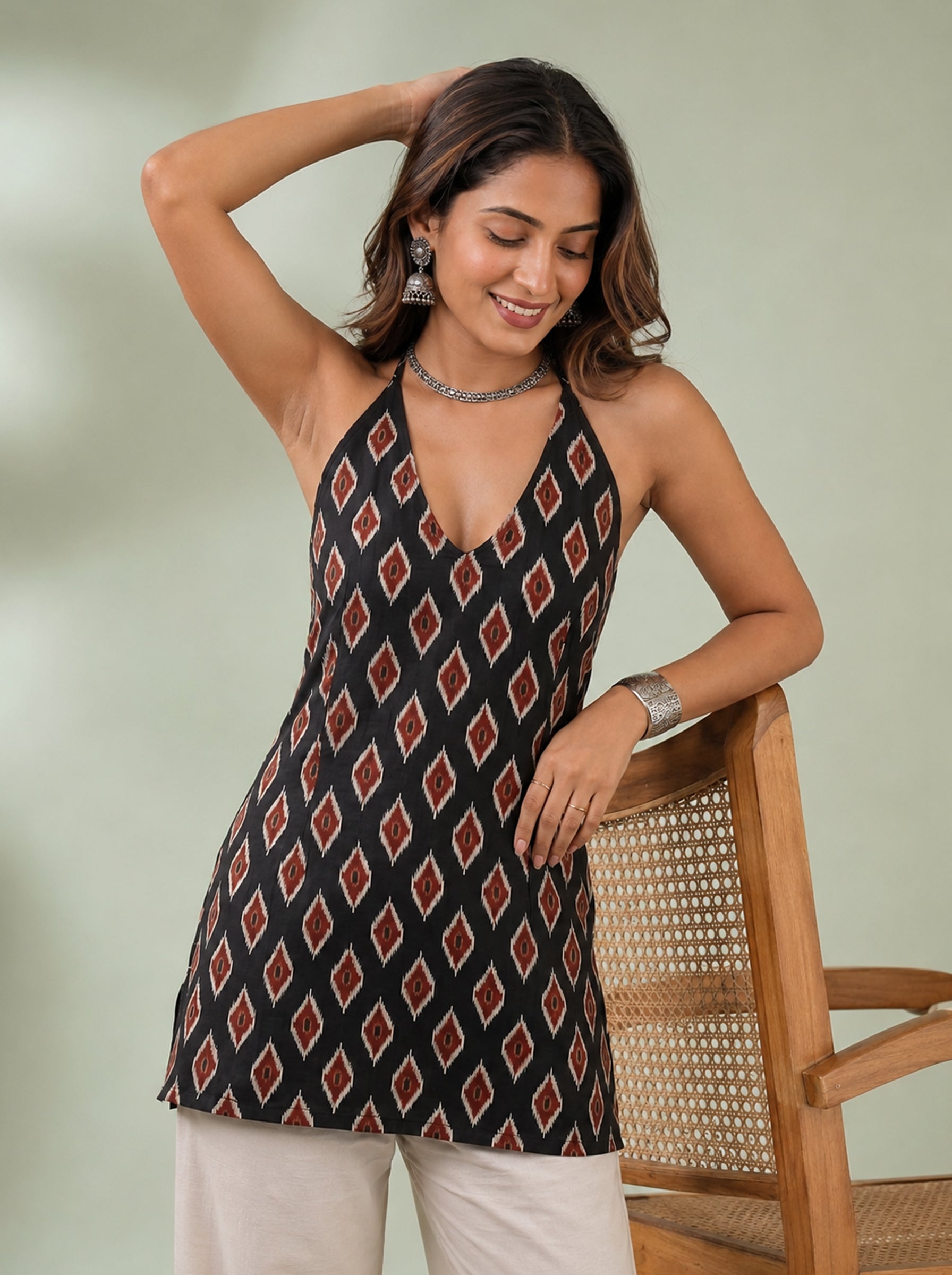 Cotton Halter Neck Short Kurti – Black