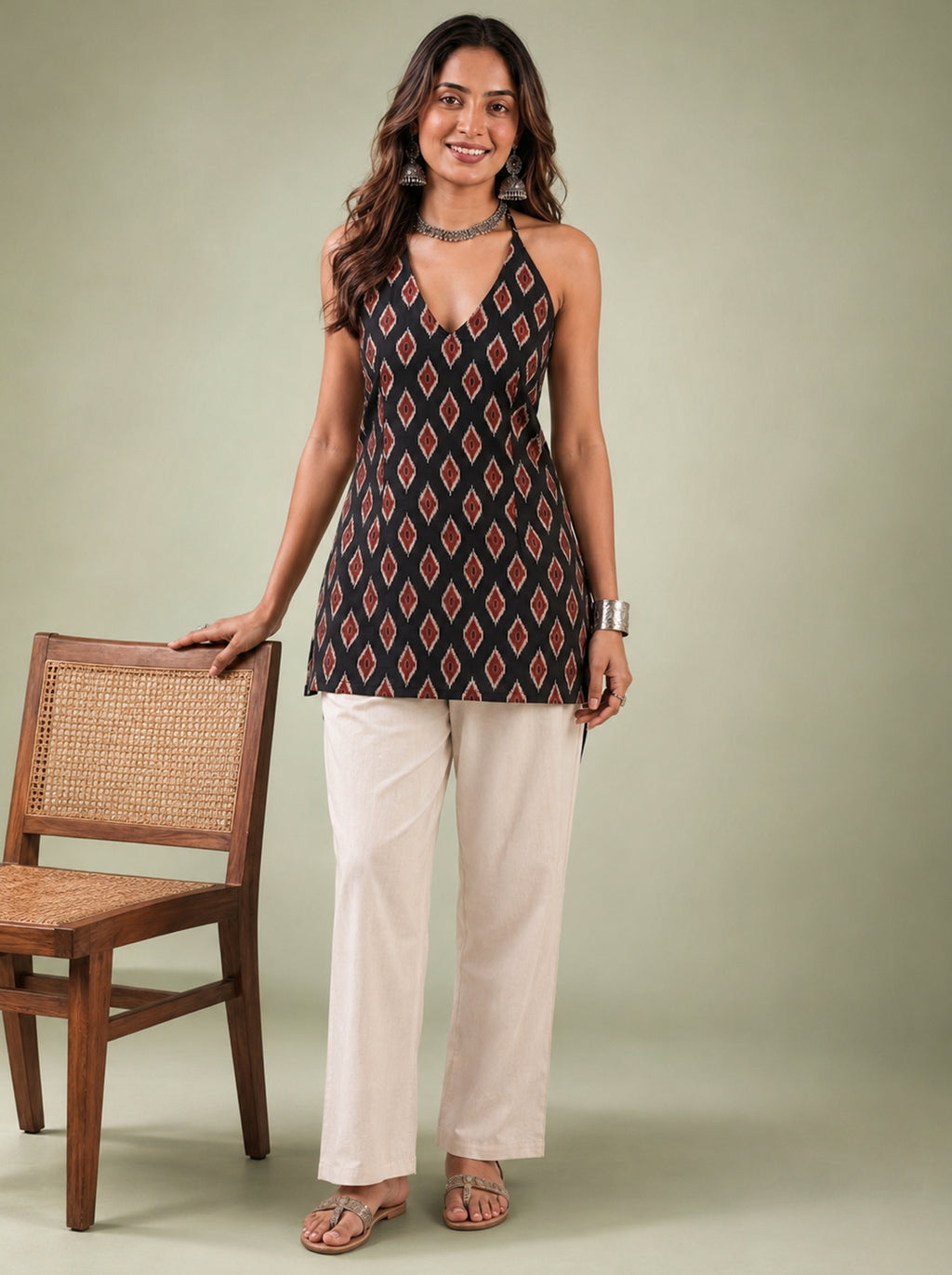 Cotton Halter Neck Short Kurti – Black