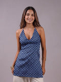 Cotton Halter Neck Short Kurti – Blue