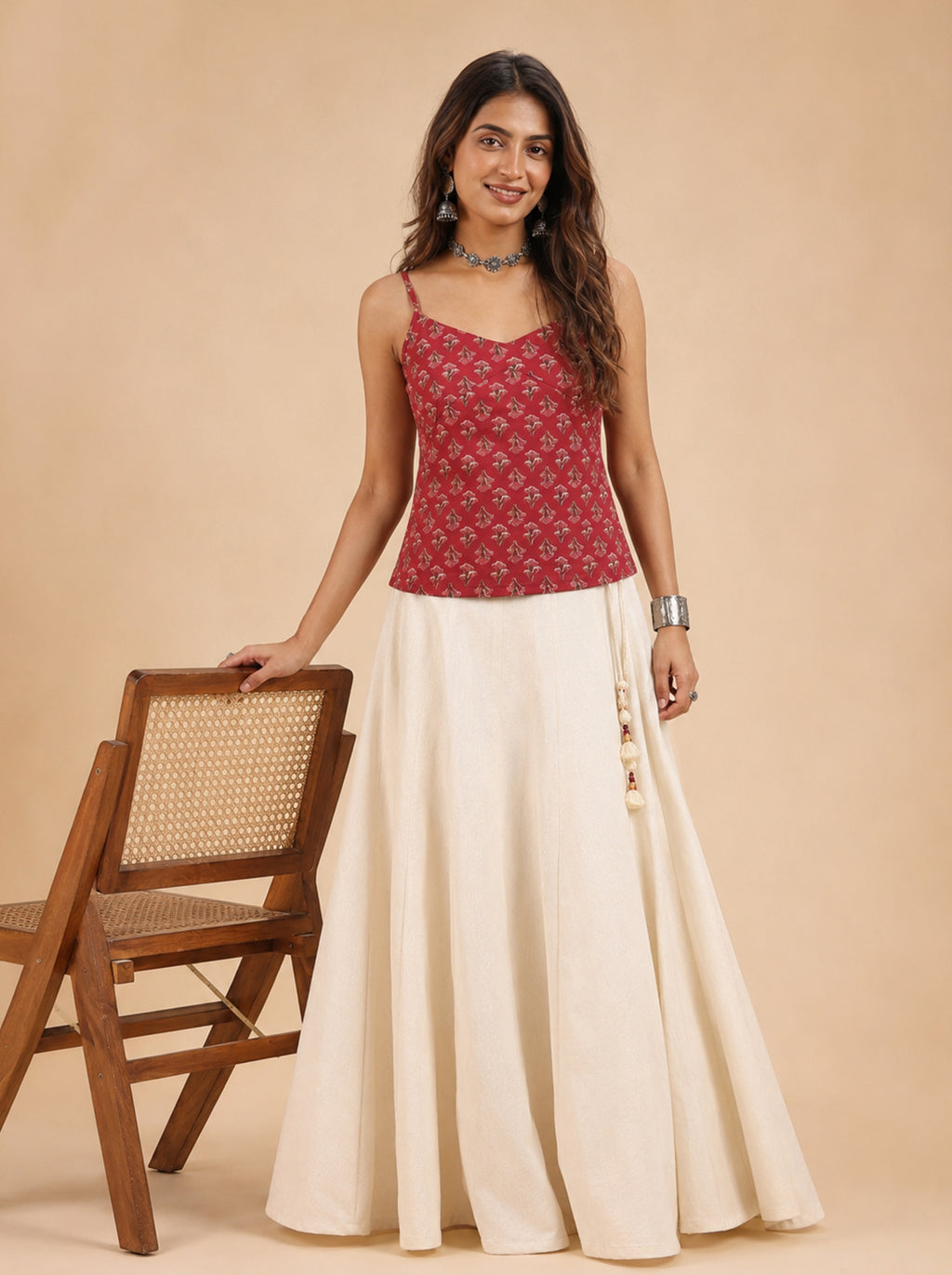 Cotton V Neck Top - Rose Red