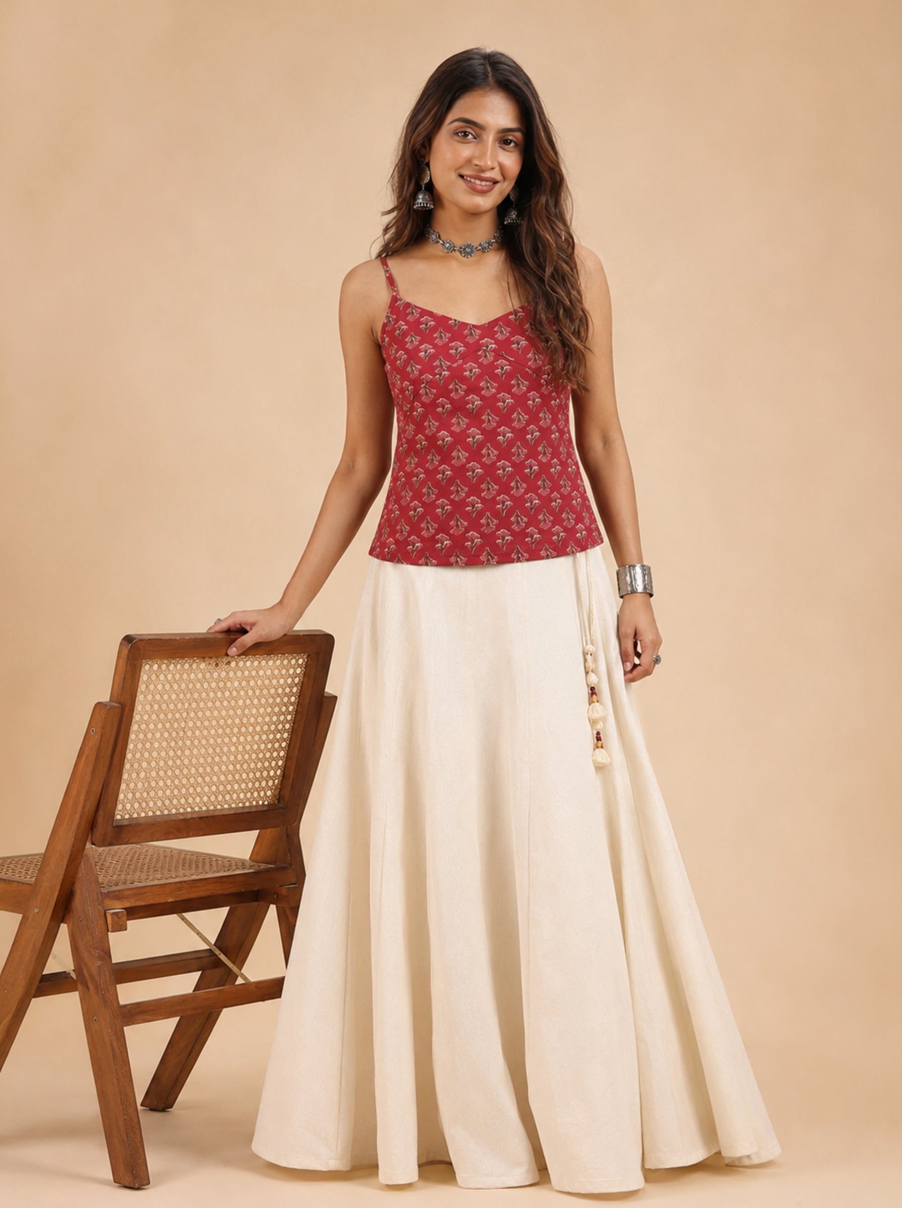 Cotton V Neck Top - Rose Red
