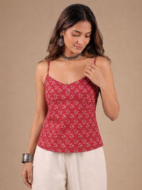 Cotton V Neck Top - Rose Red