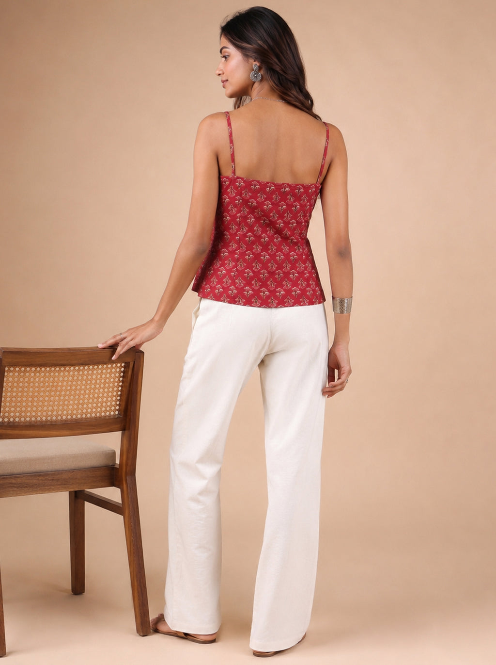 Cotton V Neck Top - Rose Red