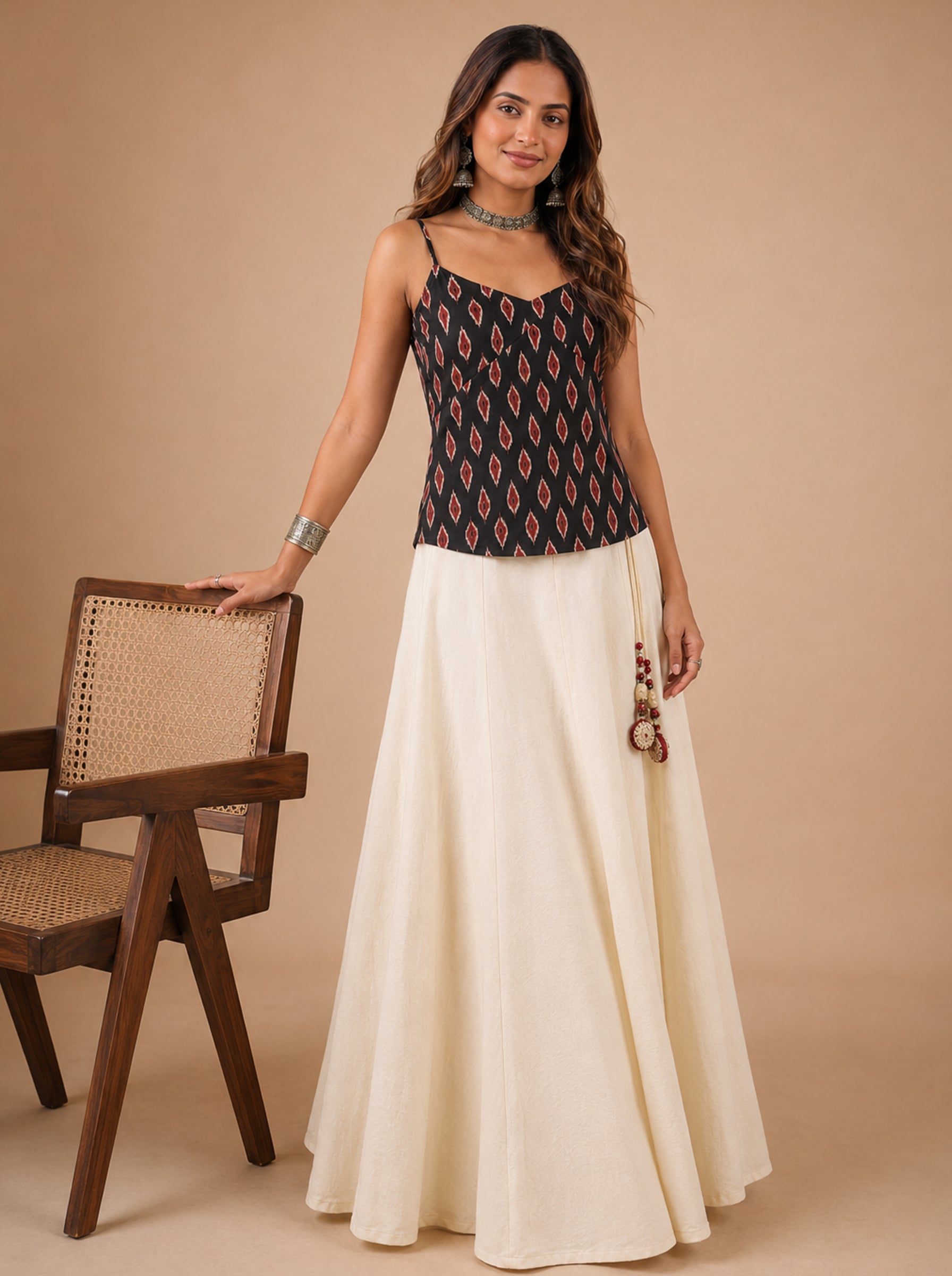 Cotton V Neck Top - Ikat