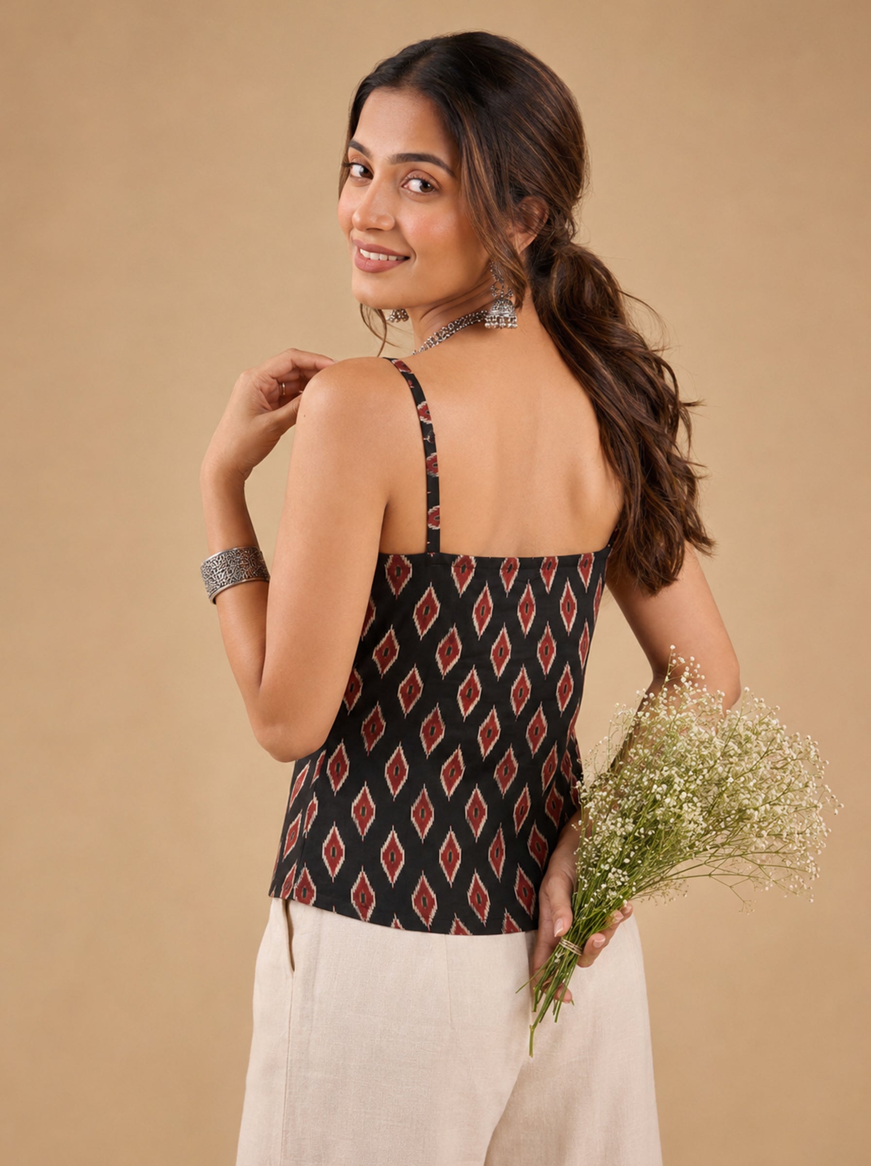 Cotton V Neck Top - Ikat