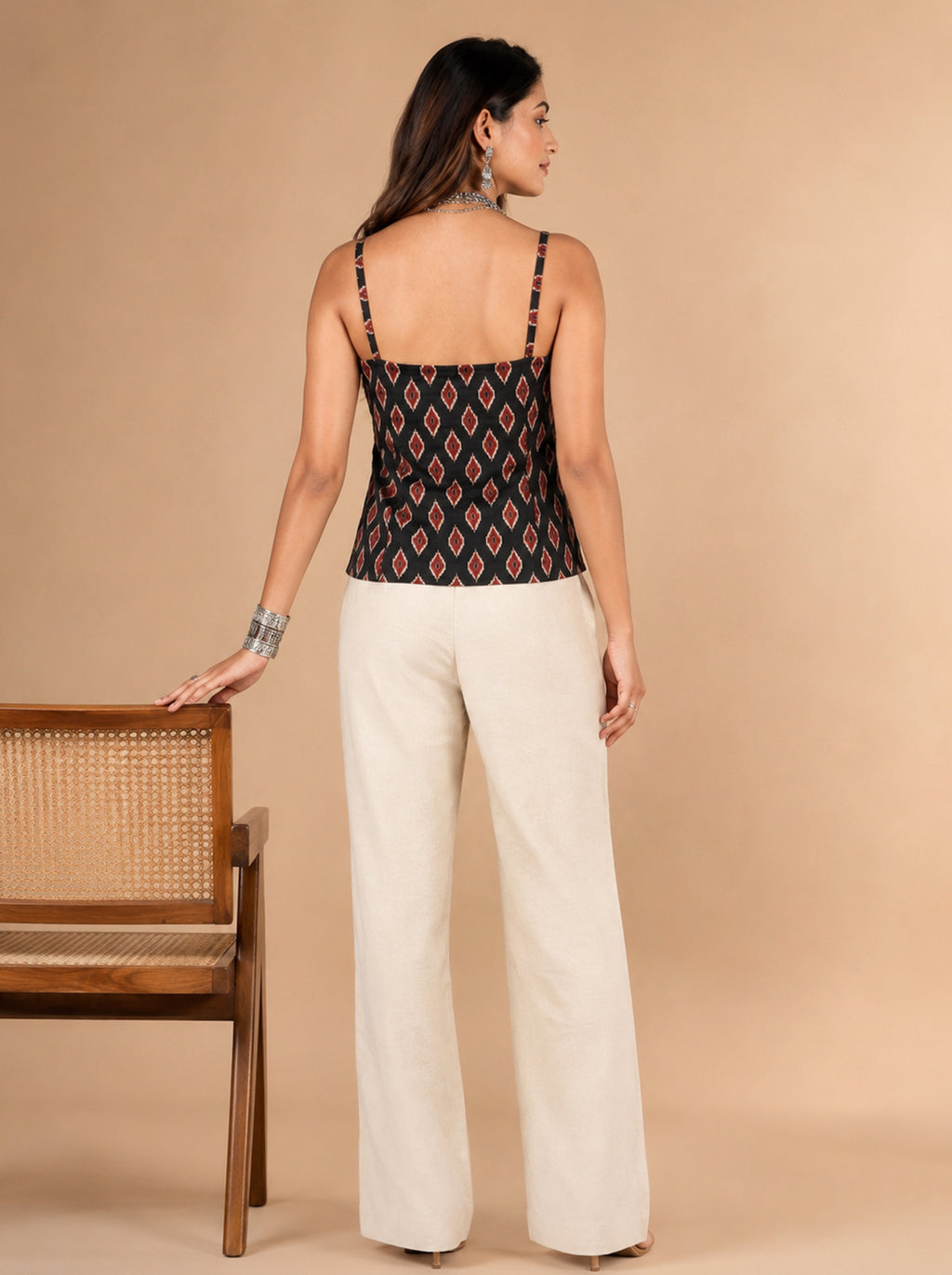 Cotton V Neck Top - Ikat