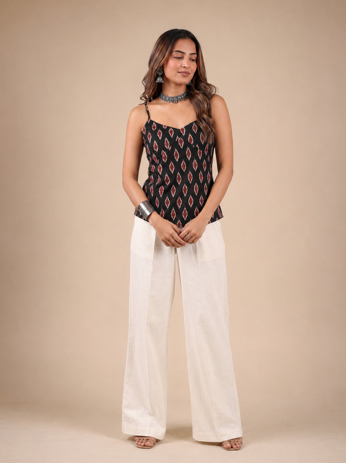 Cotton V Neck Top - Ikat