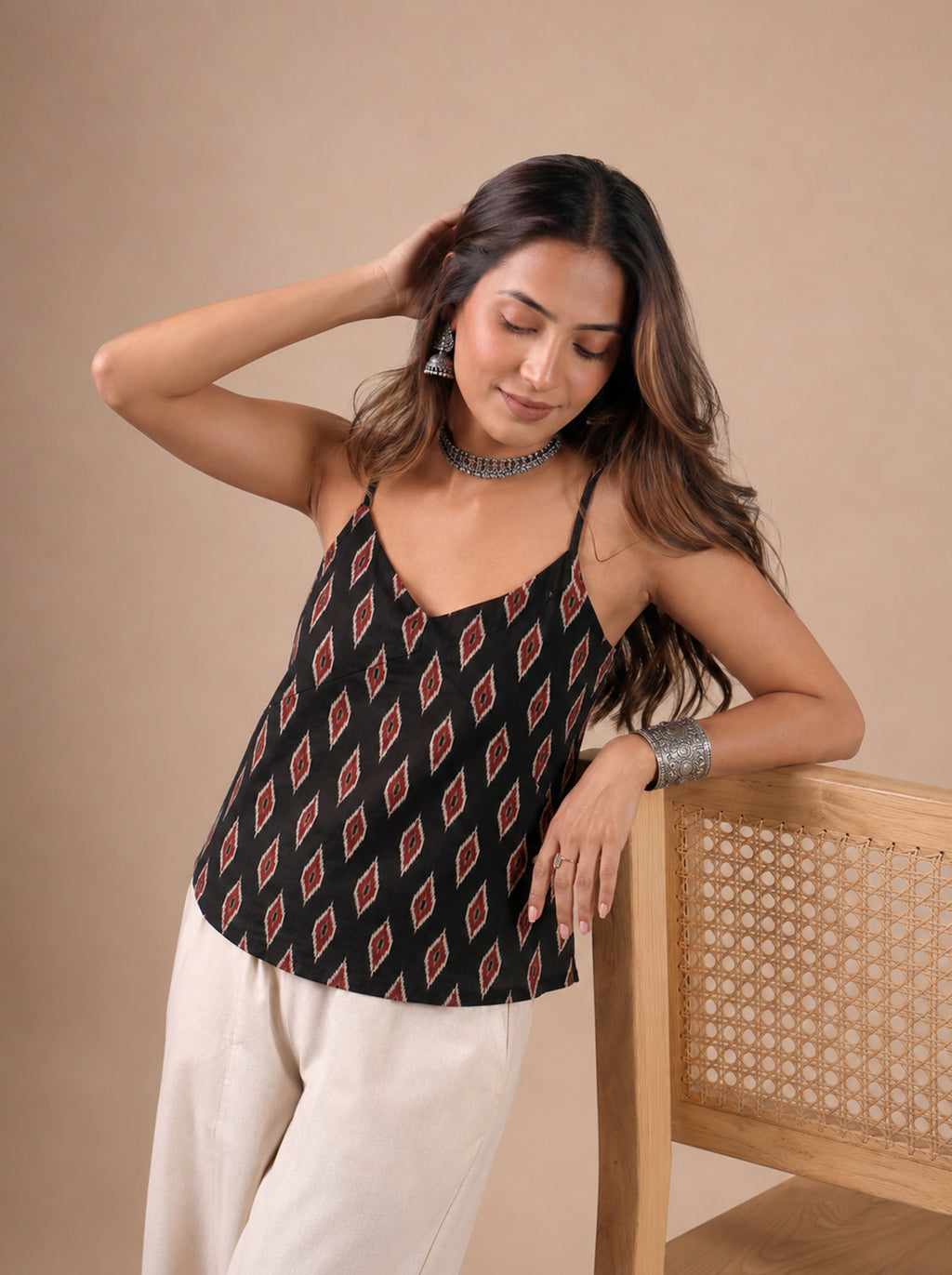 Cotton V Neck Top - Ikat