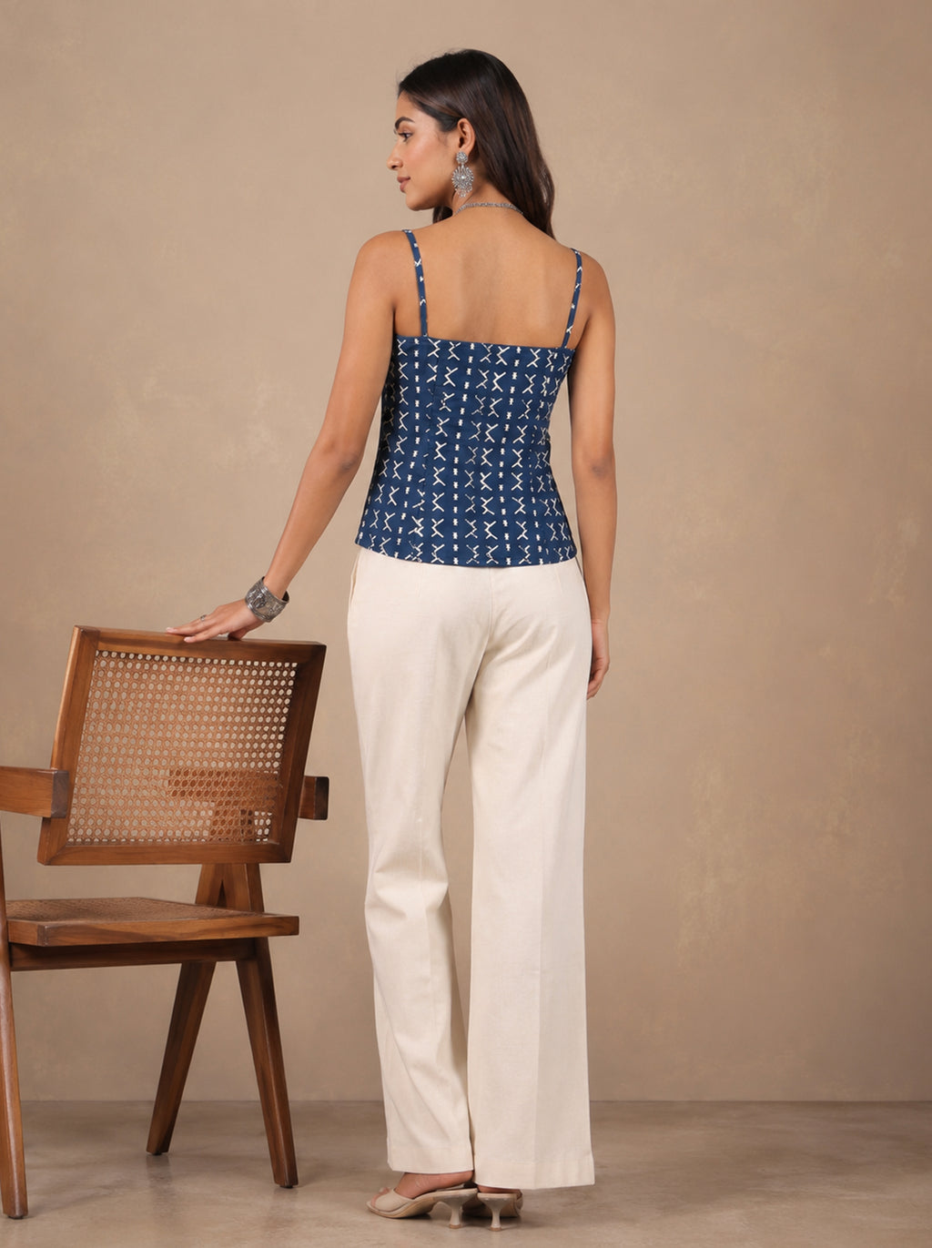 Cotton V Neck Top - Indigo