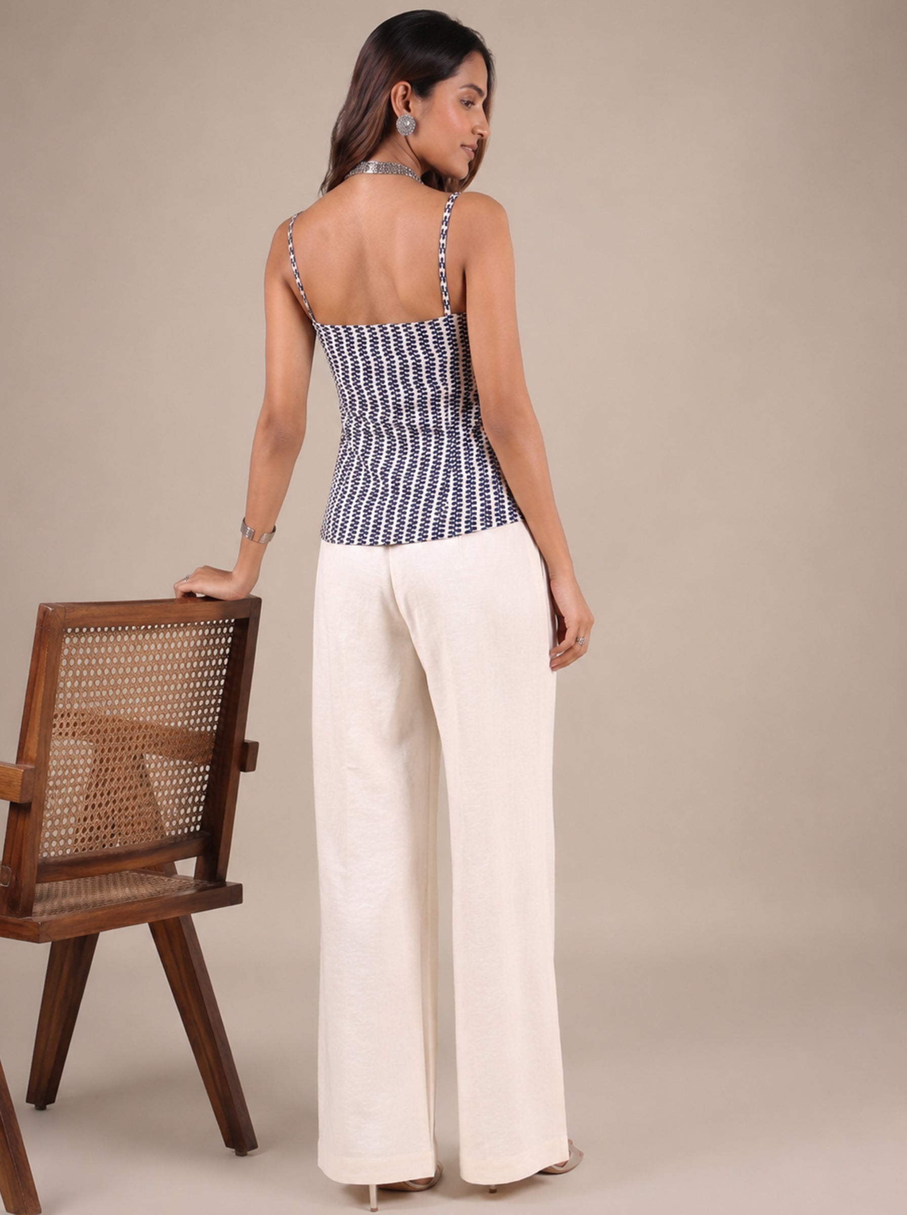 Cotton V Neck Top - Off-White