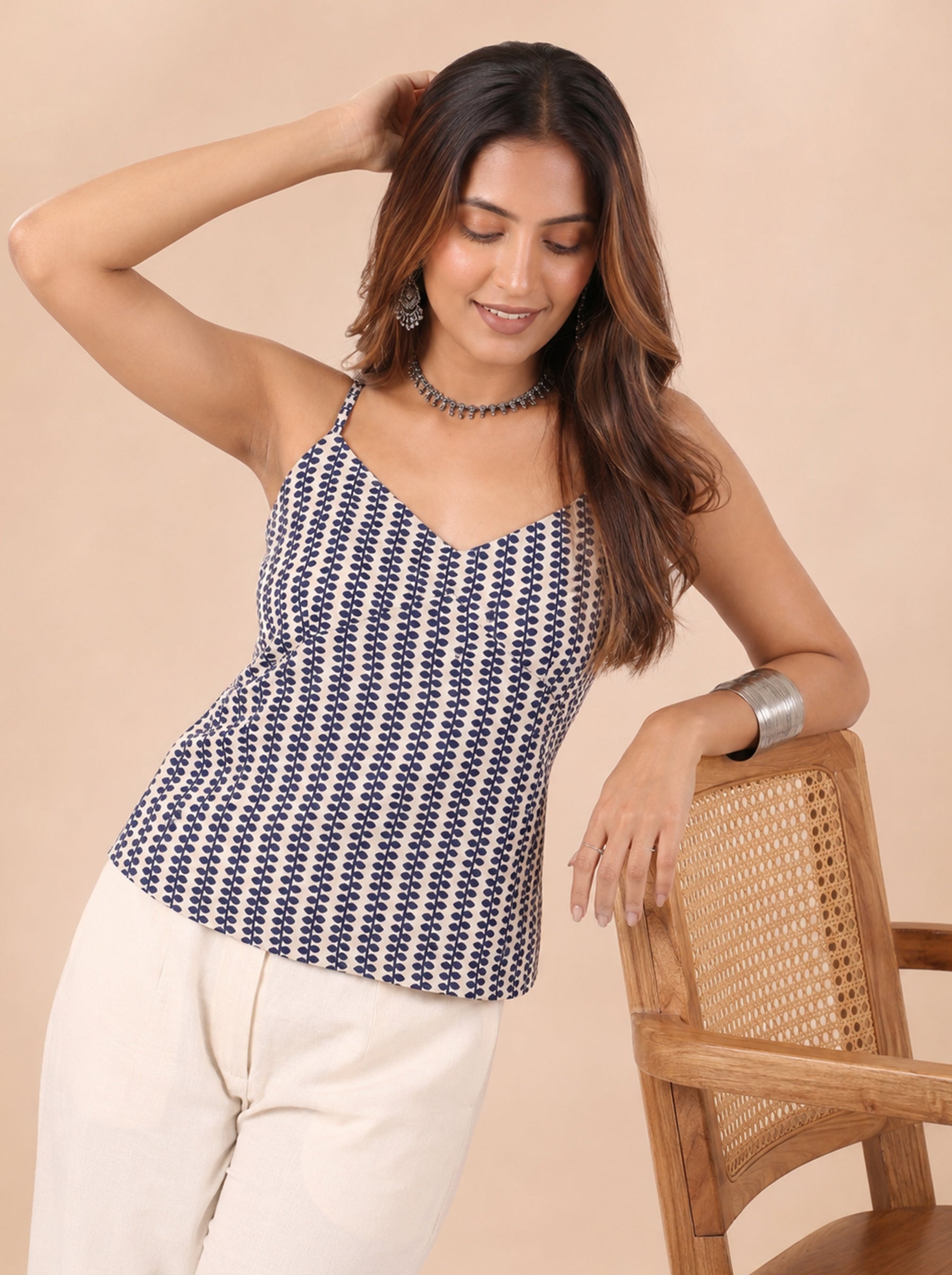 Cotton V Neck Top - Off-White