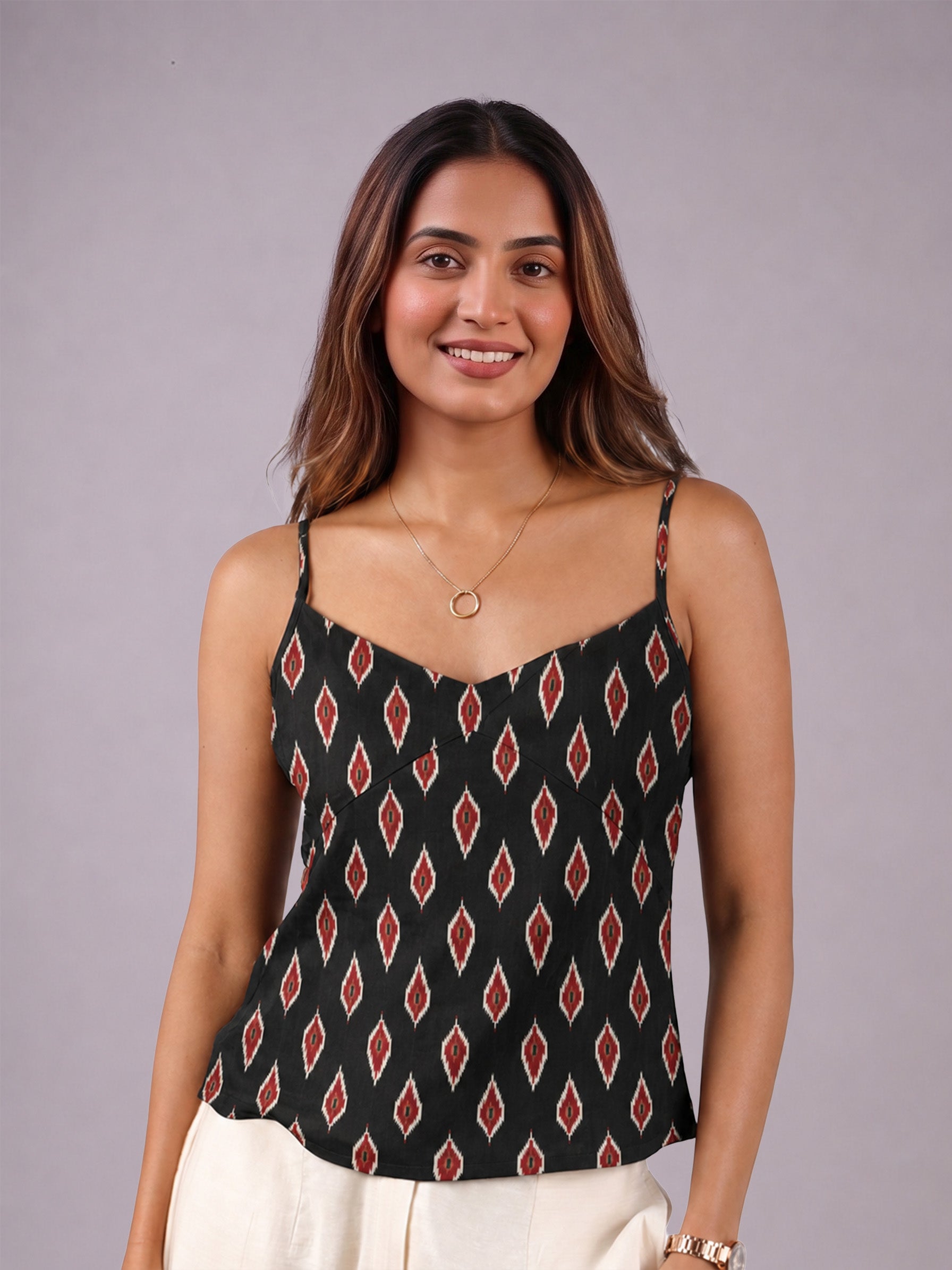 Cotton V Neck Top - Ikat