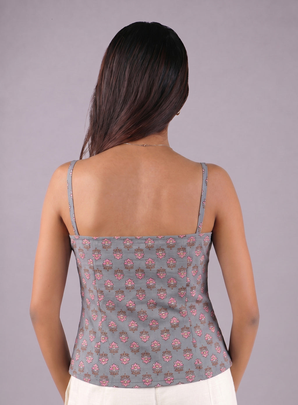 Cotton V Neck Top - Grey
