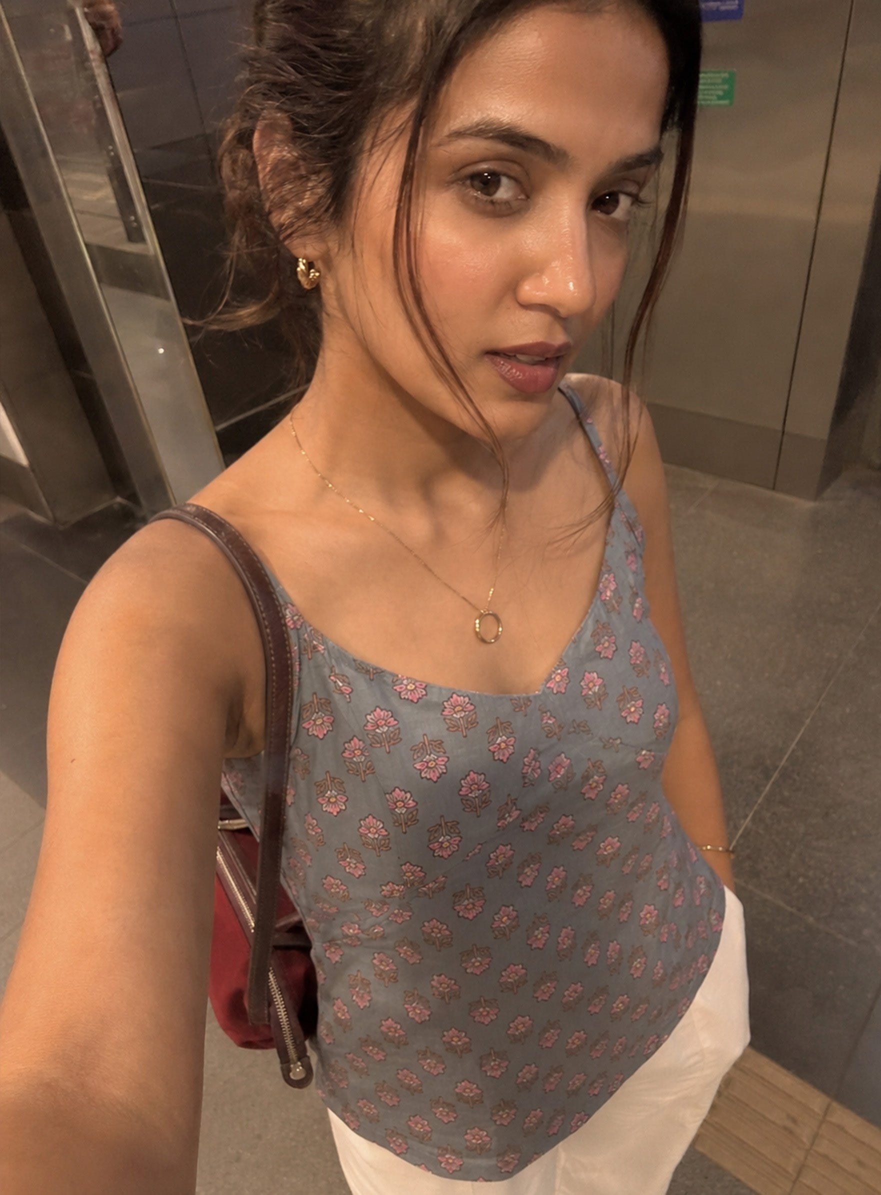 Cotton V Neck Top - Grey