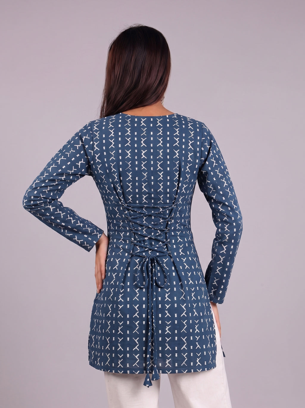 Cotton Square Neck Kurti Top – Indigo