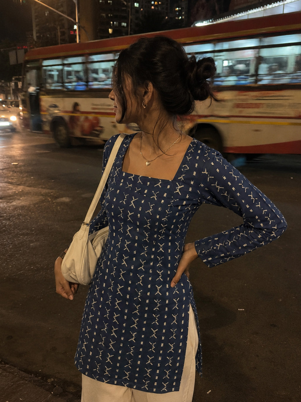 Cotton Square Neck Kurti Top – Indigo