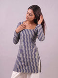 Cotton Square Neck Kurti Top – Off White Indigo