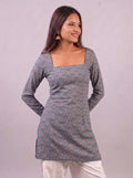 Cotton Square Neck Kurti Top – Grey