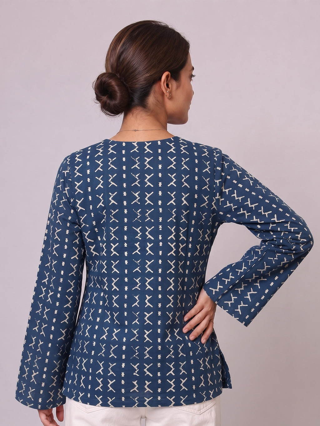 Cotton V-Neck Tunic Top – Indigo