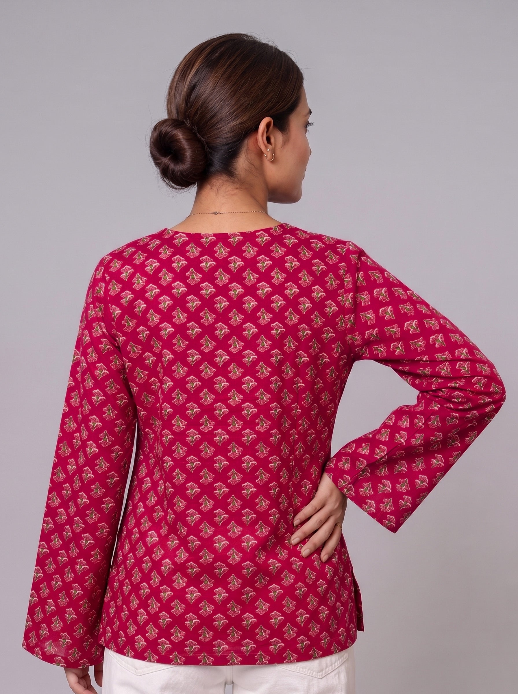 Cotton V-Neck Tunic Top – Rose Red