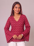 Cotton V-Neck Tunic Top – Rose Red