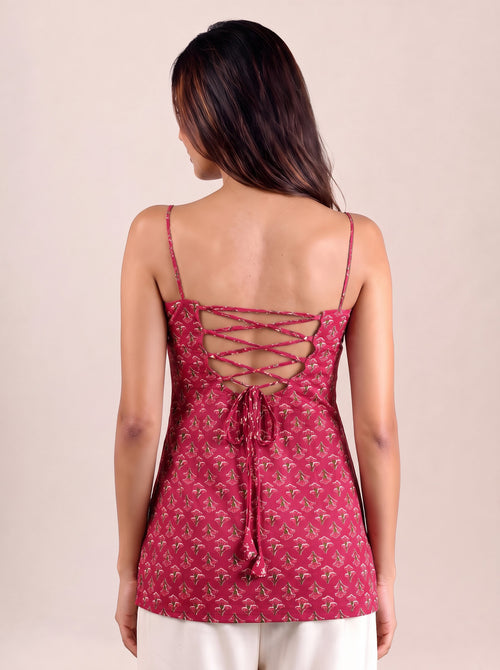 Cotton Corset Back Kurti Top – Red