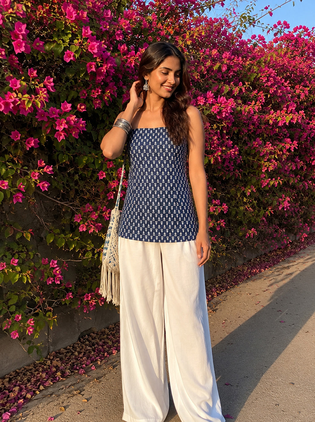 Cotton Corset Back Kurti Top – Navy Blue