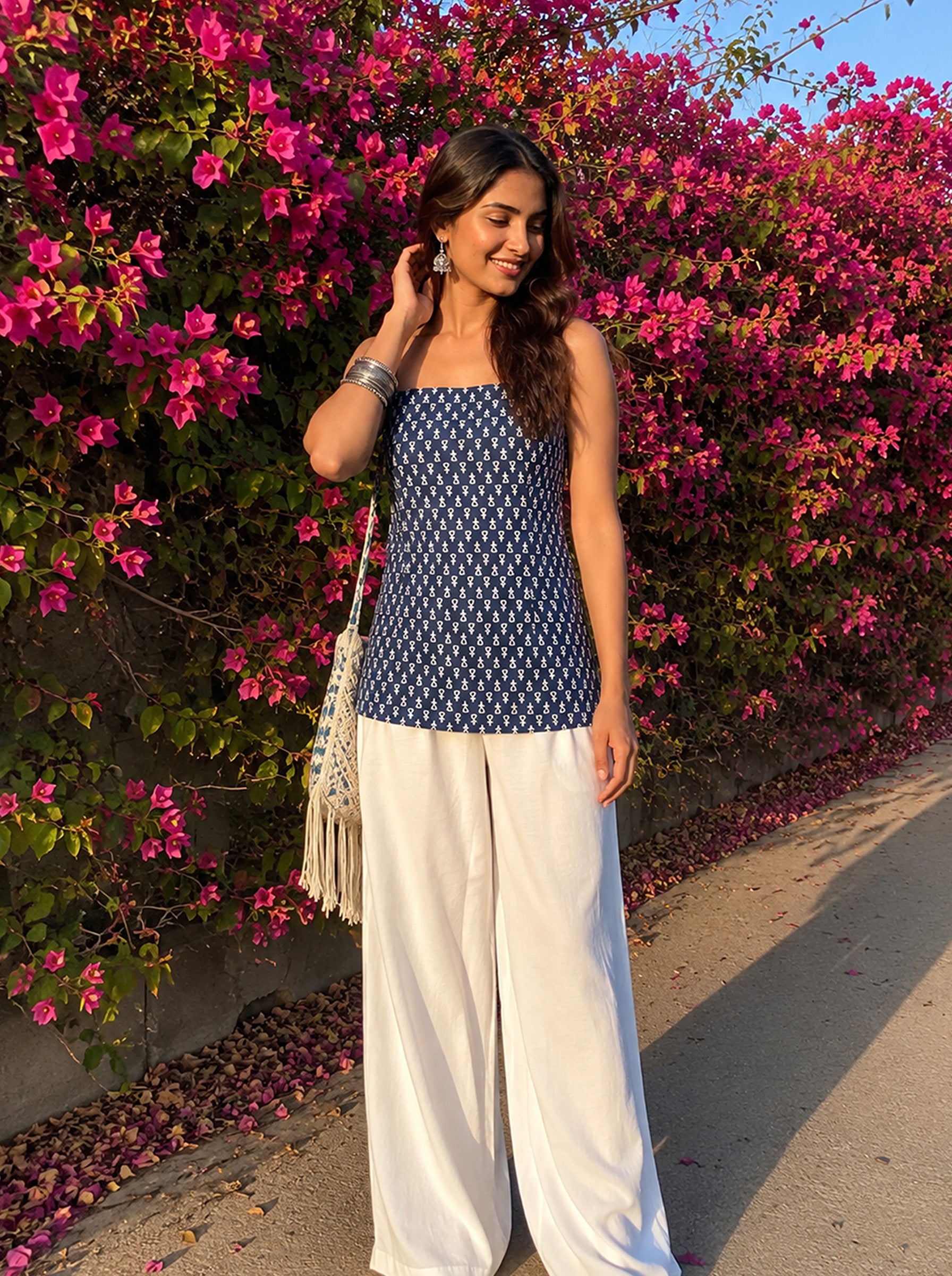 Cotton Corset Back Kurti Top – Navy Blue